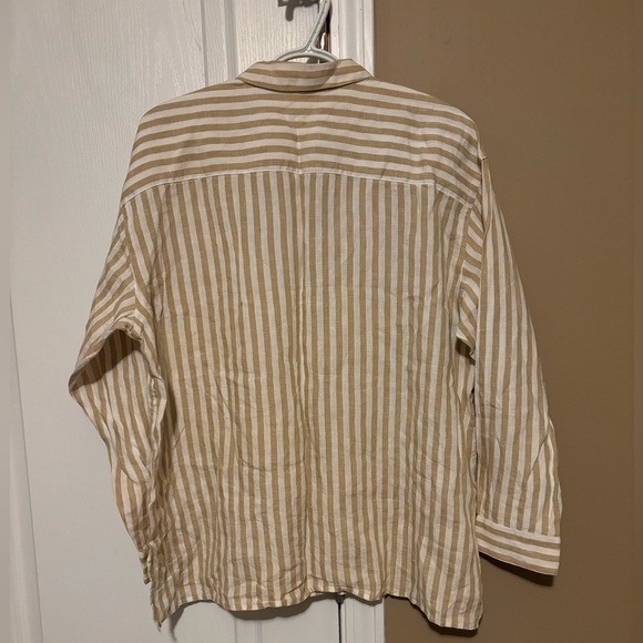 J. Jill , Women’s Linen tan and white Striped Button-Up Shirt Size Large. - Picture 4 of 7